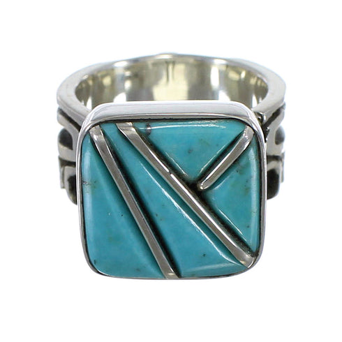 Southwest Turquoise Genuine Sterling Silver Ring Size 8-1/4 YX87719